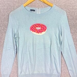 Talbots Light Blue Sweater with Pink Donut Design